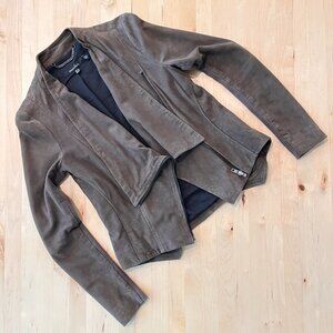 Muubaa Sensa Crop Suede Leather Blazer Jacket EU 34 US 0/2 XS Mason Grey Brown